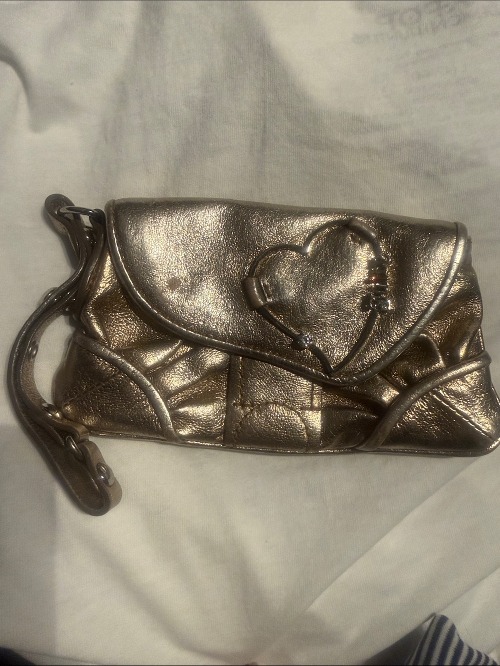Metallic Rose Gold Heart Clutch Wristlet